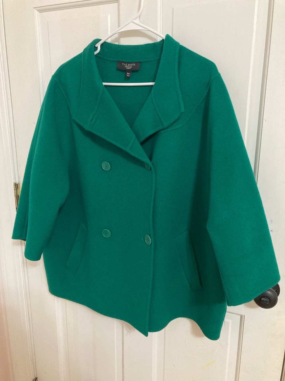 Talbots Teal-Green Double-Breasted Wool Pea Coat